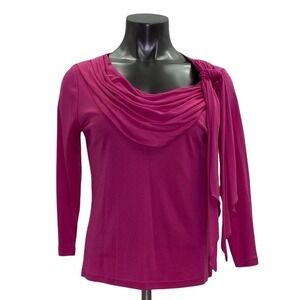 DOLCETTI Purple Drapey Long Sleeve Silk Blouse